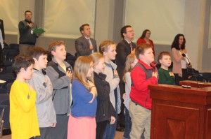 Oak Grove Sunday School students leading the Pledge of Allegiance